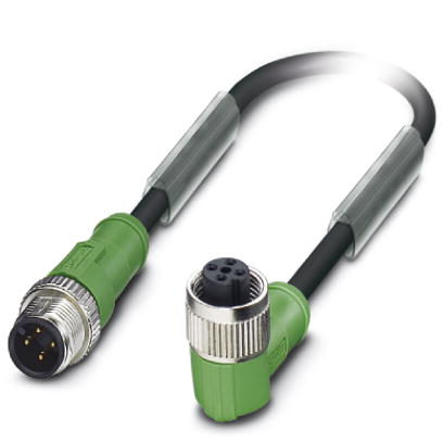 Phoenix Contact M12 to M12 Cordset; SAC-4P-M12MS/ 0.6-PUR/M12FR; Female Right Angle to Male Straight; 4-Pin; 4-Wire to 4-Pin; 0.6m PUR Cable
